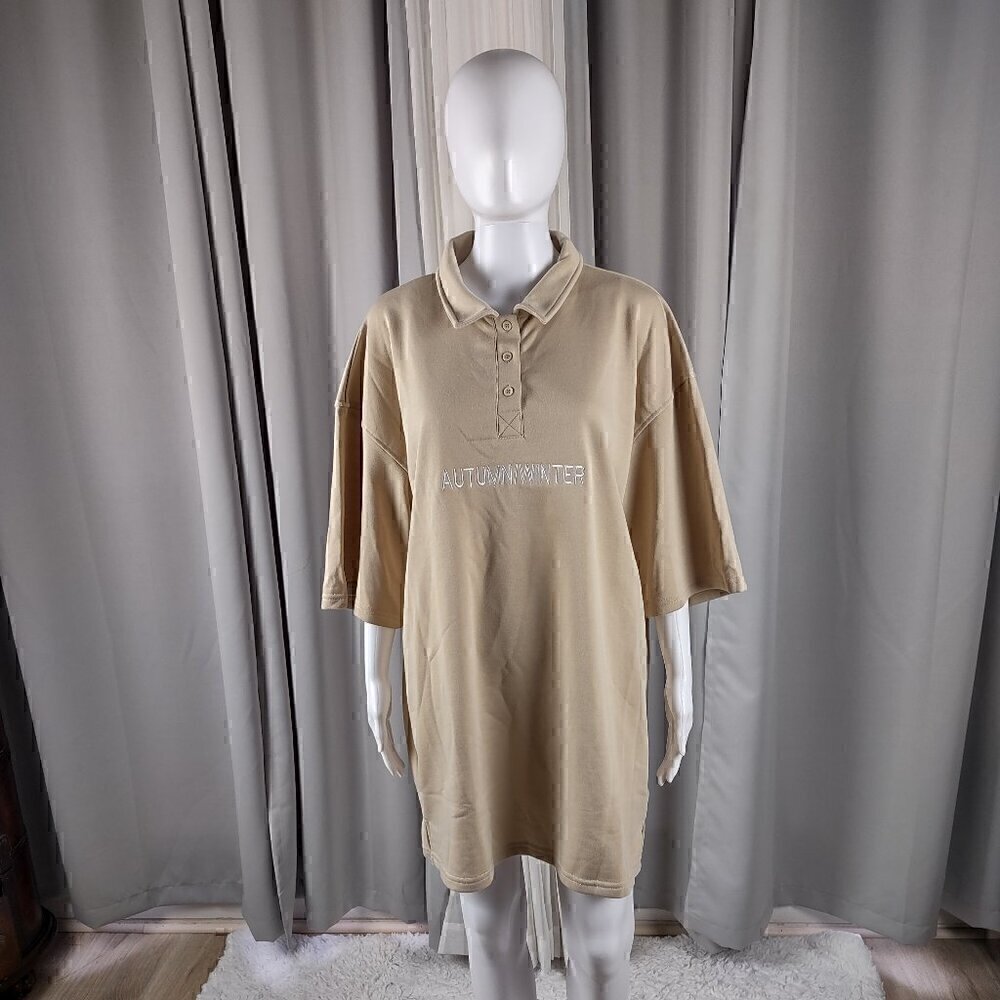 Fashion Nova Taupe One For Two T Shirt Autumn/Winter Dress Size M (NWT) - Picture 2 of 12